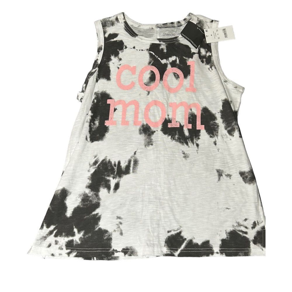 *5 for $25* Women’s “Cool Mom” Cow Print / Black & White Tie Dye Tank Top NWT-M
